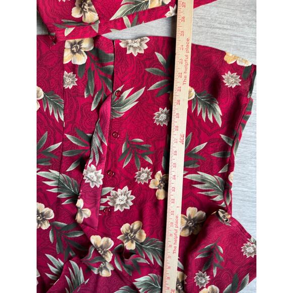 Vintage Laura Scott Skirt & Blouse Set Button Up Floral Tropical Red M Vacation - Picture 4 of 7